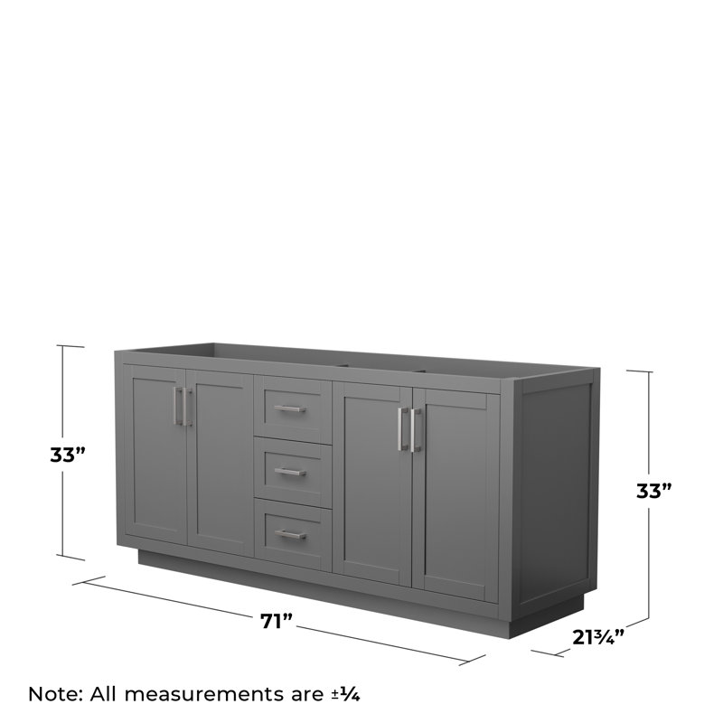 Miranda 71" Freestanding Double Bathroom Vanity Base Only, Dark Grey/Brushed Nickel