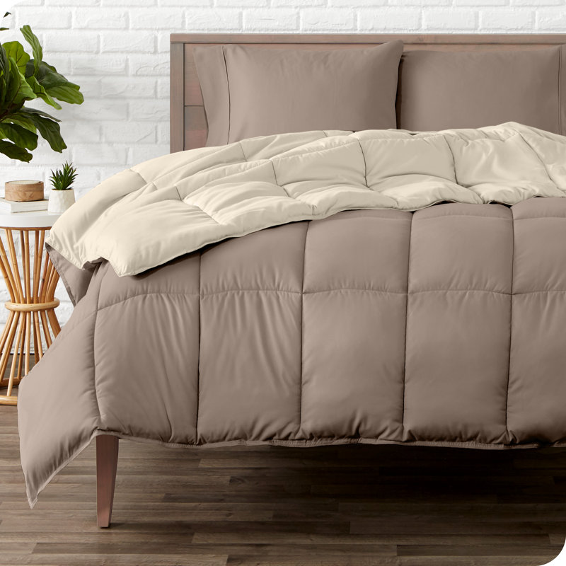 Microfiber Reversible Bed-In-A-Bag, Sand/Taupe, Taupe, King Comforter + 2 Pillowcases