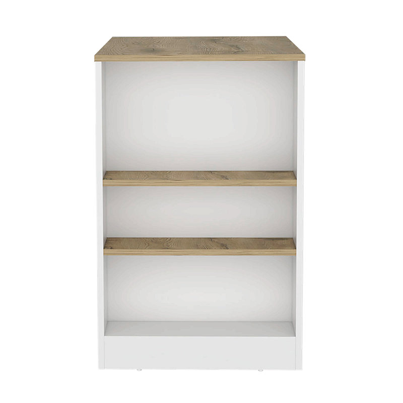 Portree Kitchen Island With 3-Side Shelves, White