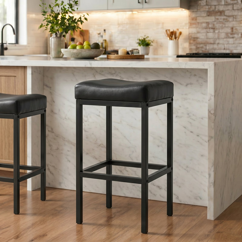 Ensemble de 2 tabourets de bar de 25 po de hauteur sans dossier avec siège en cuir souple et repose-pieds, tabouret de bar rembourré robuste de 400 lb pour îlot de cuisine moderne