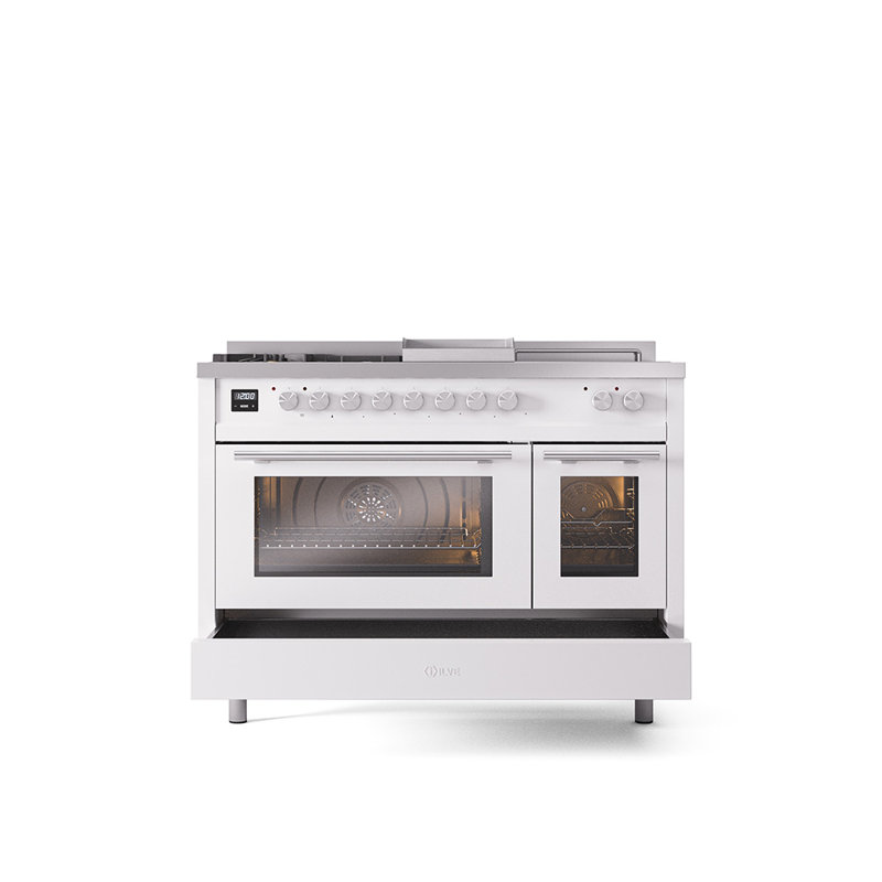 ILVE ProfessionalPlus II 48 Dual Fuel Range, knobs, White, Liquid Propane