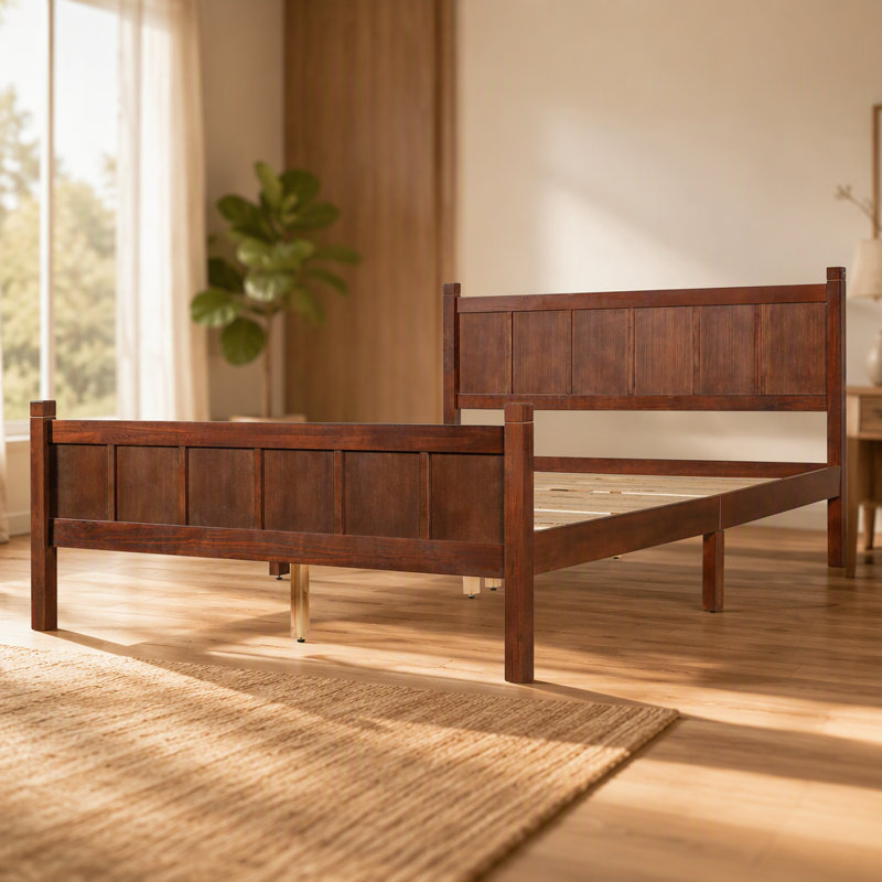 Lit en bois avec tête et pied de lit, lit plateforme pour chambre à coucher, Grand lit, Noyer foncé
