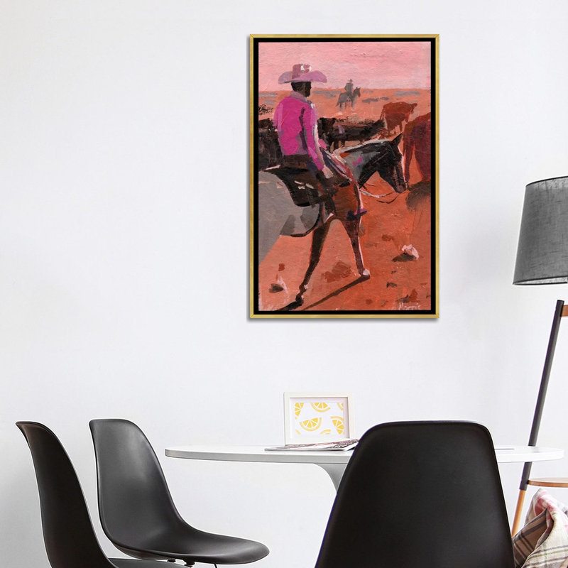 «Pink Chemise Cowboy», reproduction d'art sur toile encadrée, 40" x 26", Framed Canvas, Gold