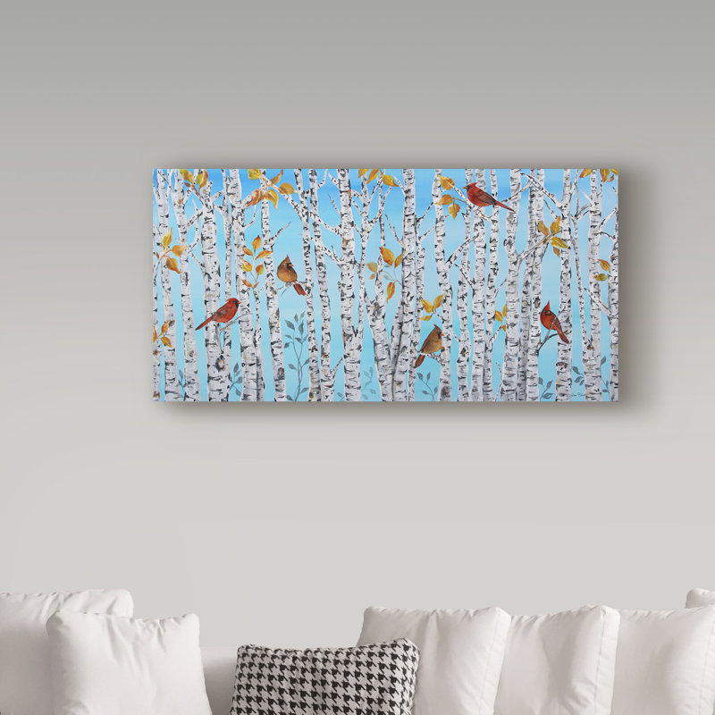 « cardinals of the bouleau », reproduction d’impression sur toile tendue, H 12 po x l 24 po x P 2 po