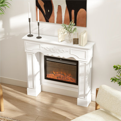Foyers et accessoires en blanc pur, bois de sapin, salon et tablettes de l 43,3 po x H 39,8 po