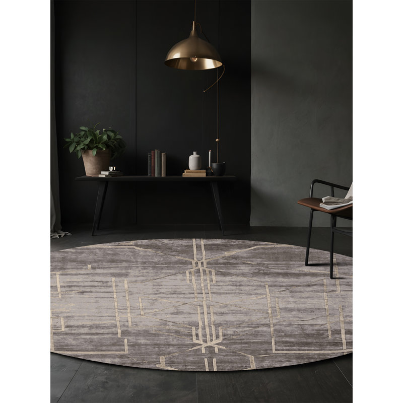 Machine Washable Gray Area Rug, Round 8'