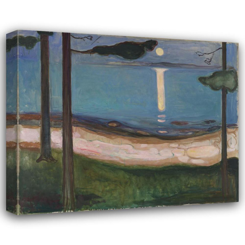 "Moonlight" par Edvard Munch - Art mural sur toile tendue avec châssis, H 24 po x l 17 po