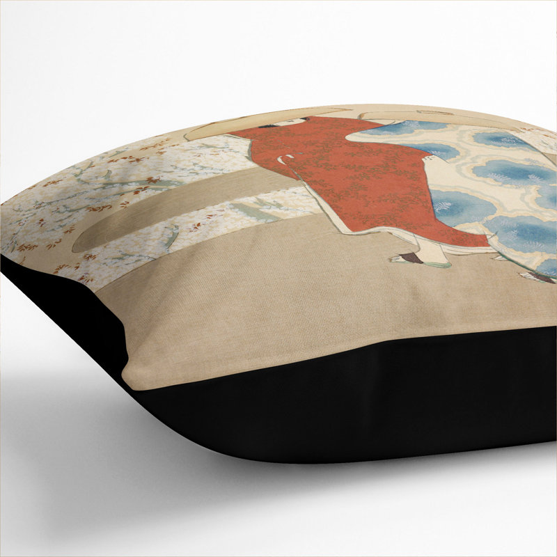 Hanami Season Square Throw Cushion, 40cm H x 40cm W x 15cm D, Black
