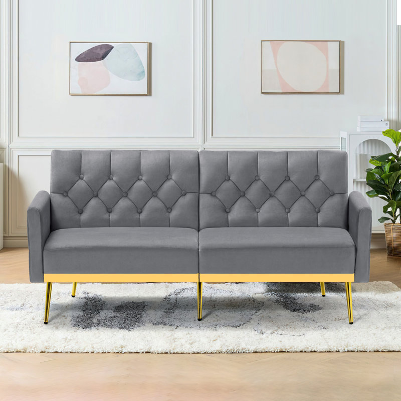 Zineta 67'' Velvet Sleeper Sofa, Gray