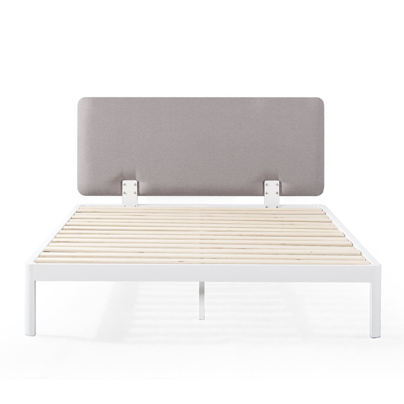 Kert Upholstered Metal Platform Bed, Full, Light Gray
