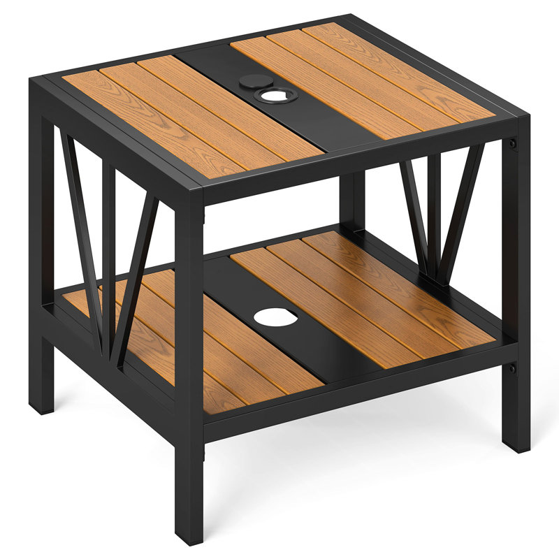 2PCS Outdoor Side Table 2-Tier Coffee End Table w/ 1.57'' Umbrella Hole Storage Shelf, 2