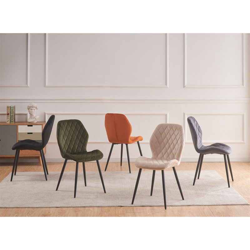 Stansky Mid-Century Modern Velvet Dining Chair with Crossed Metal Legs, Set of 2, Orange