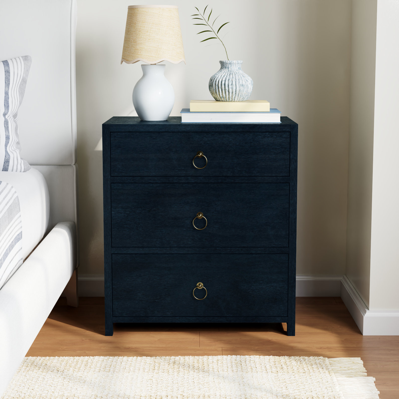 Elin 3 - Drawer 25" Nightstand, Navy Blue