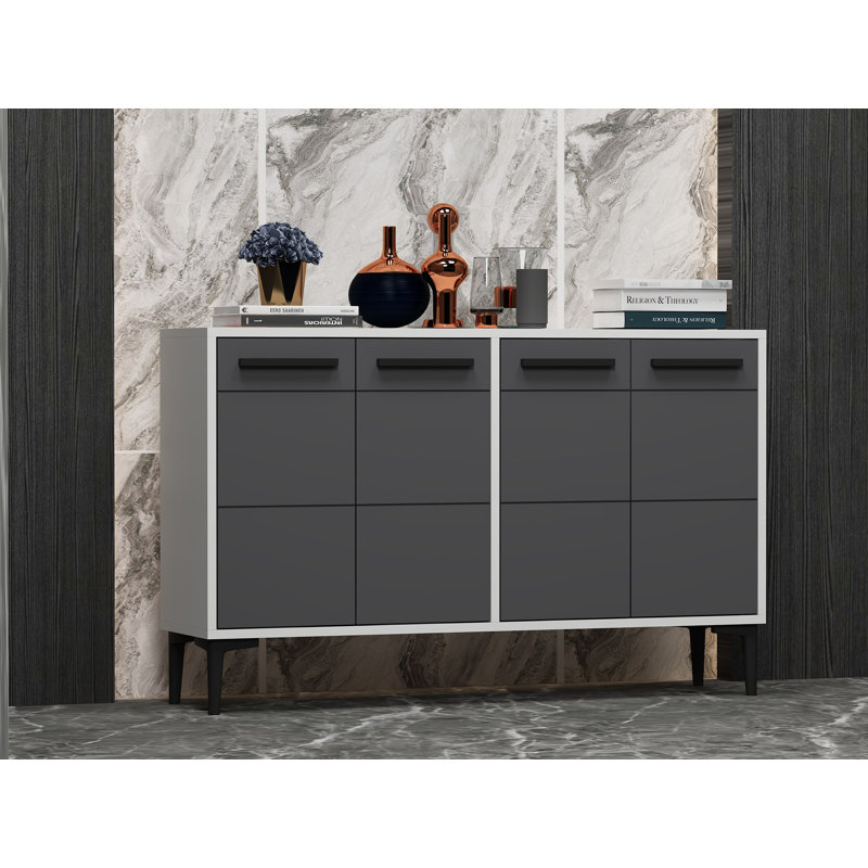 Console moderne, blanche et anthracite, 47,2 po x 11,8 po x 29,5 po | 100% panneau de particules enduit de mélamine, épaisseur: 0,7 pouce | Pieds en PVC durables, parfaits pour le vestibule ou le salon, design élégant et fonctionnel