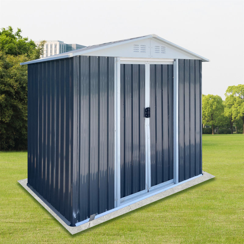 Outdoor Storage Sheds 6Ftx4ft Apex Roof Grey With Base Frame, Gray, 72.2" H x 74.5" W x 45.3" D