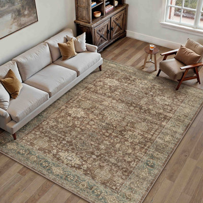 Vintage Oriental Machine Washable Area Rugs With Non-Slip Backing