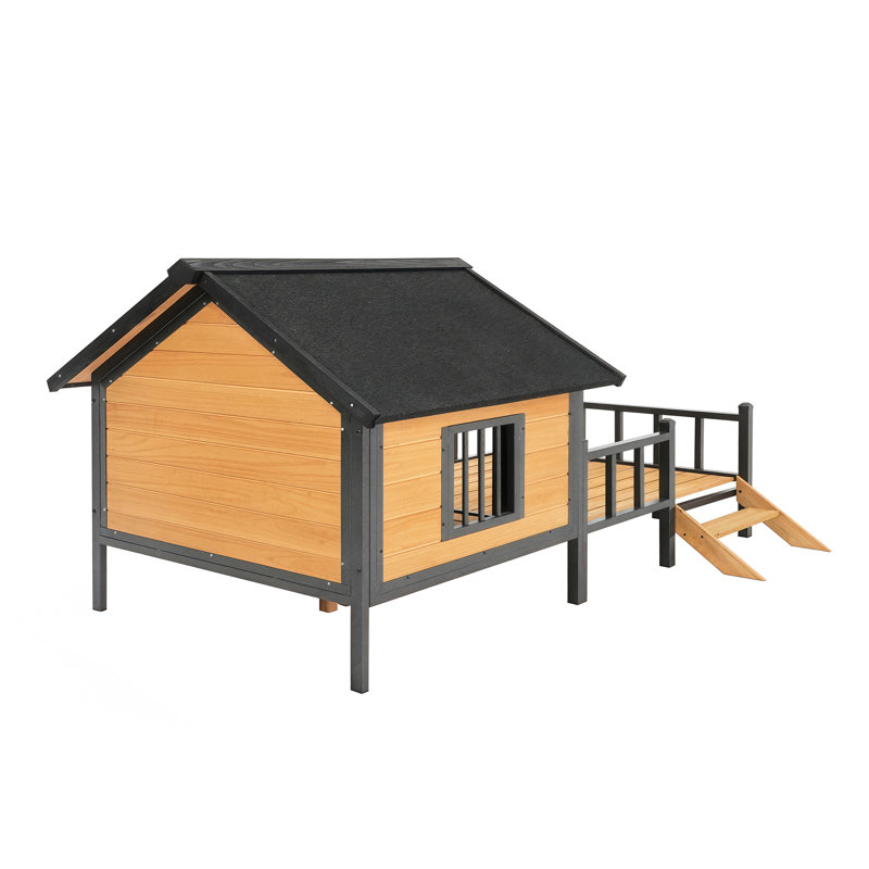 Niche pour chien avec toit en surplomb imperméable et terrasse en métal confortable