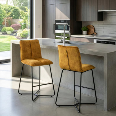 Upholstered Counter Stool with Metal Frame