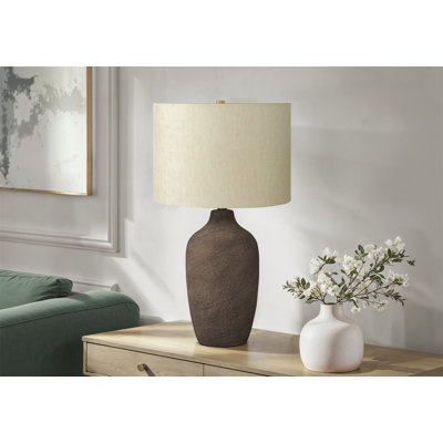 Lighting, 27"H, Table Lamp, Grey Ceramic, Beige Shade, Contemporary