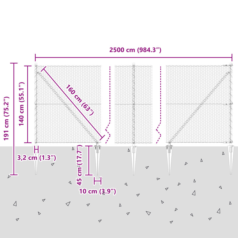 140cm H x 2500cm W Metal Fence Panels