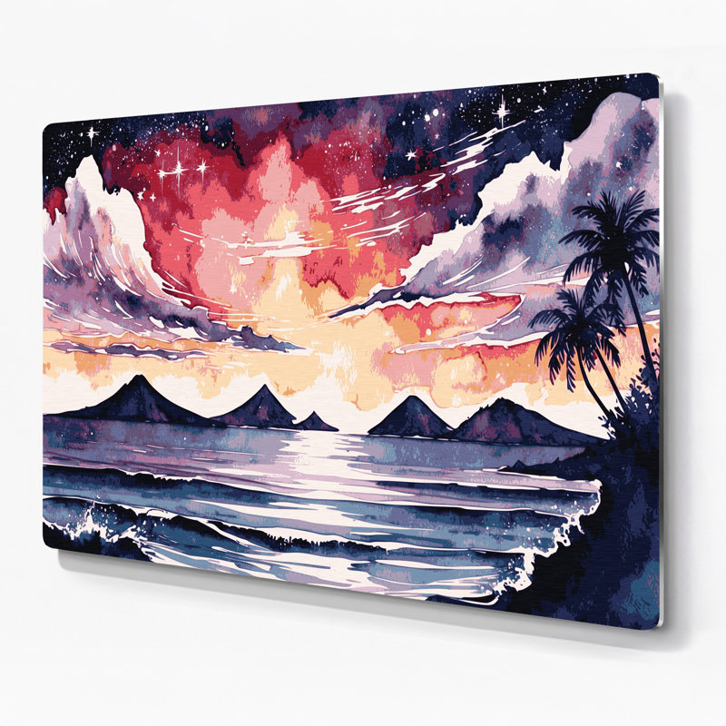 «Hawaiian Island Silhouettes», art mural en métal rose, H 11 po x l 14 po