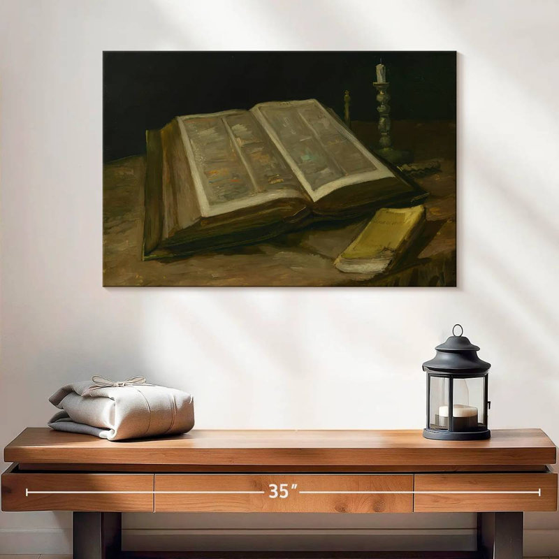 Adella nature morte avec la bible, H 16 po x l 24 po