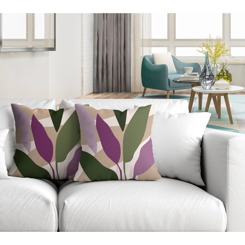 Jeté carré en polyester / mélange de polyester intérieur / extérieur, L 19 po x H 19 po, Mauve / beige