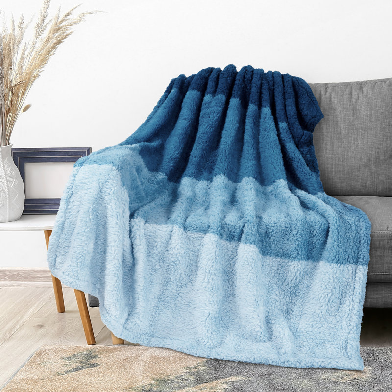 Jeté de lit Fluffy Sherpa, Lit simple, Dégradé / bleu mer