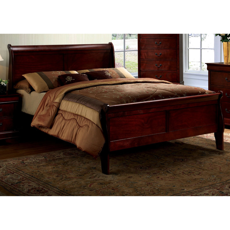 Grand lit en bois de cerisier massif, style transitionnel pour la chambre à coucher, pieds de support et cadre de lit anglais, pièce de chambre à coucher avec base requise