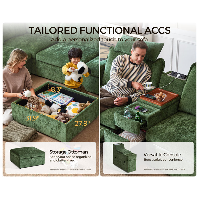 6 Seater Chenille Oversized Modular Sectional Sofa With Power Recliner Plush Cloud Couch With Headrest Convertible Deep L-shaped With Corner And Storage Ottoman