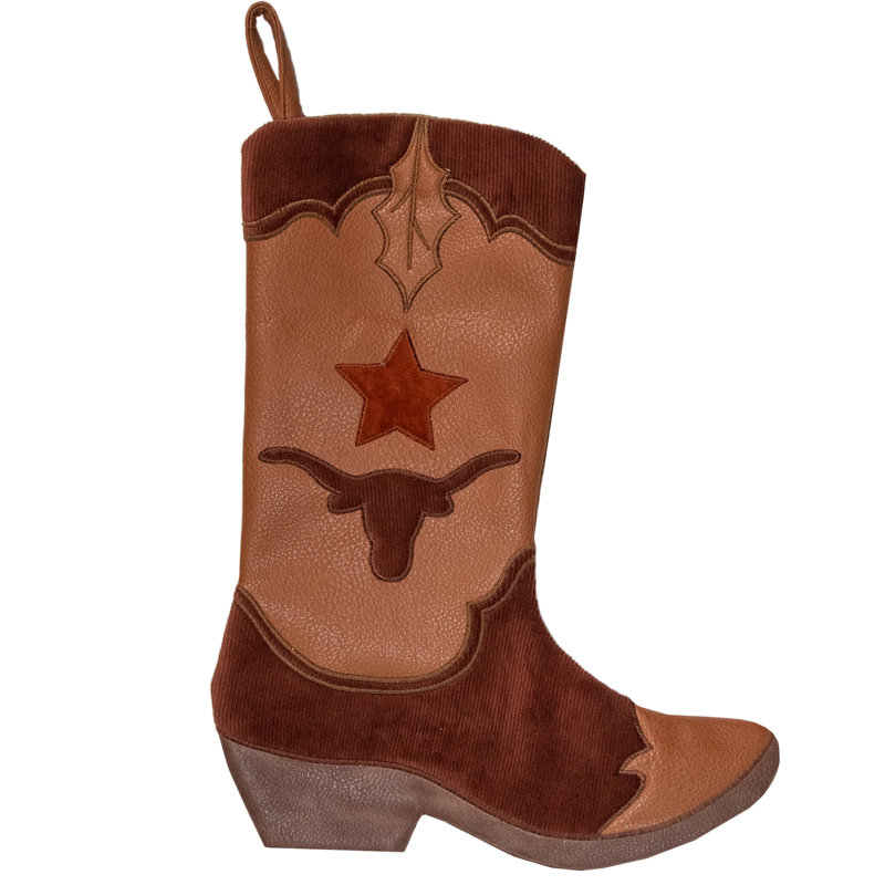 Chaussette de Noël en velours côtelé beige et brun 18,5 pouces