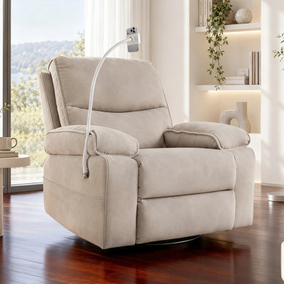 Anabella Heavy Duty Swivel Rocker Recliner Chair, Nursery Recliner Armchair with Phone Holder & Storage