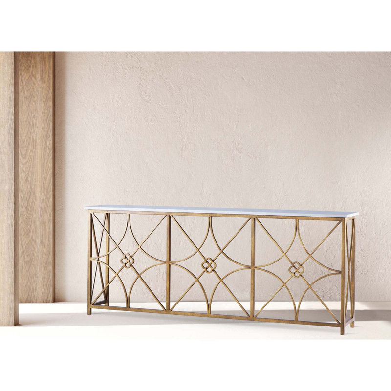 Boxwoods 84'' Console Table, Royal Gold, Carrera Marble