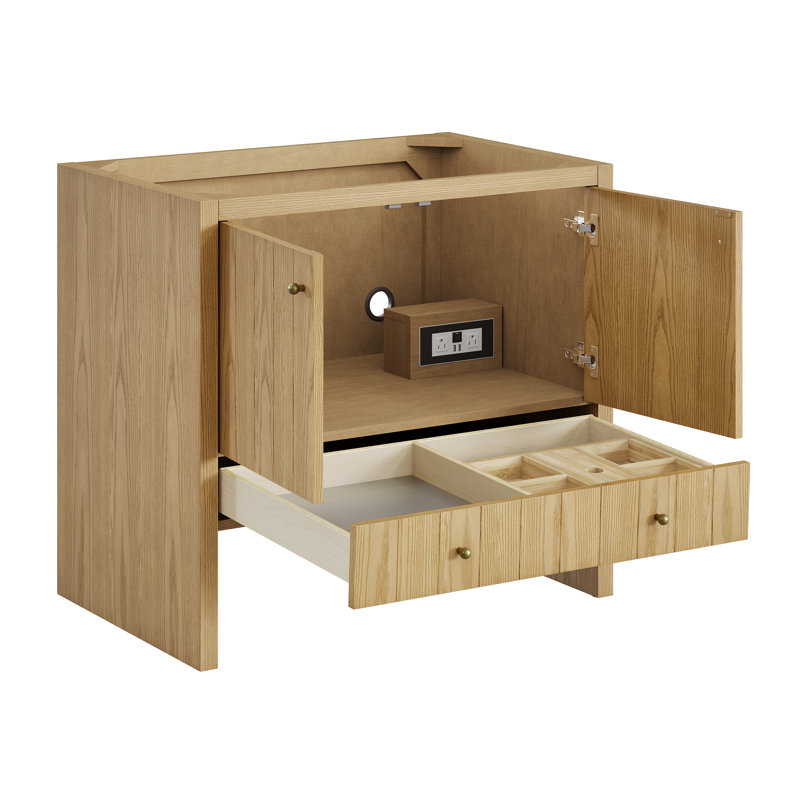 Hudson 36 " W Freestanding Standard 1 Single Vanity Bathroom Vanity With Top, Light Natural Oak, Parisien Bleu, 8" Widespread