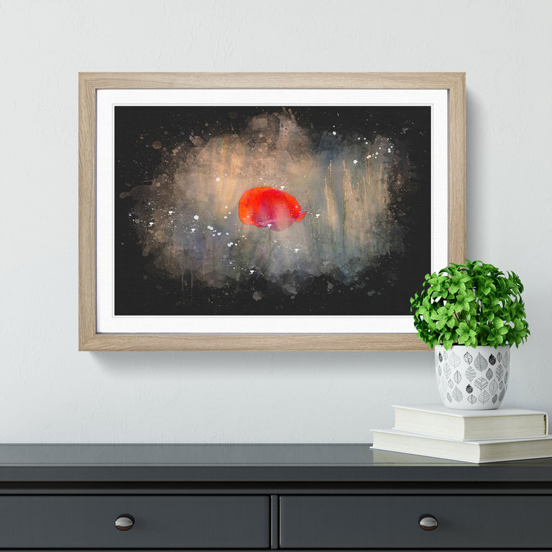 Red Poppy Flower - Picture Frame Graphic Art, 45cm H x 63cm W x 2cm D, Oak Framed