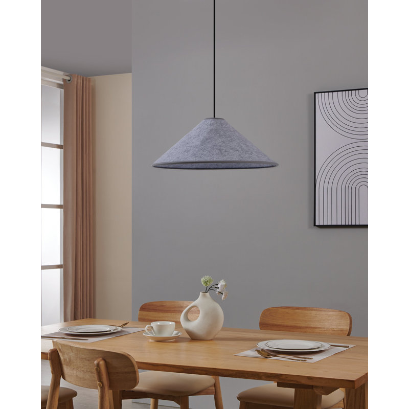 Luminaire suspendu noir 1 lumière avec abat-jour gris en feutre Frome 19 pouces
