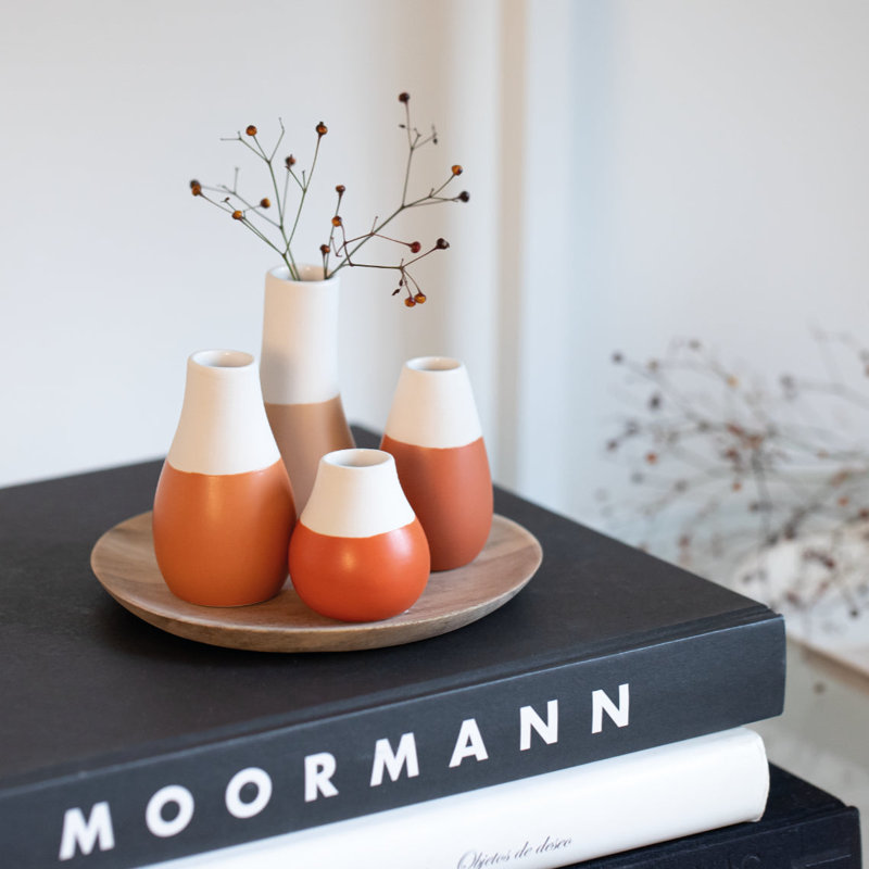Pastel Two-Tone Mini Vases - Set of 4, Red