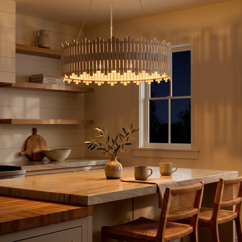 6-Light Costal Adjustable White Drum Pendant Light