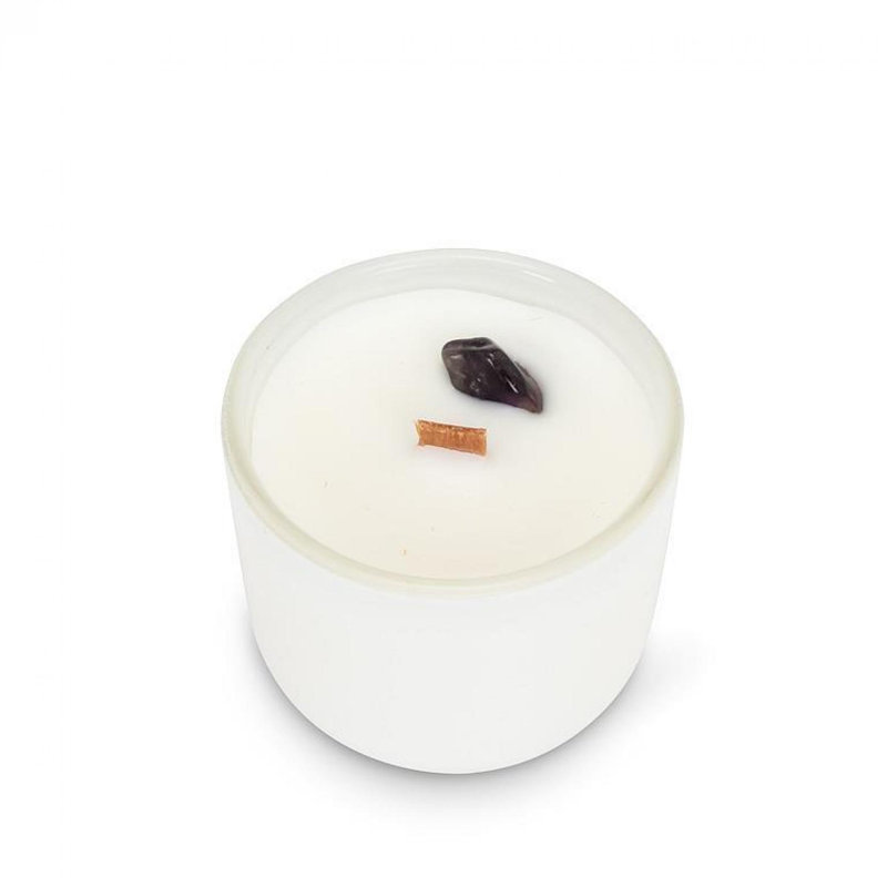 Bougie parfumée en pot avec support en verre, Améthyste
