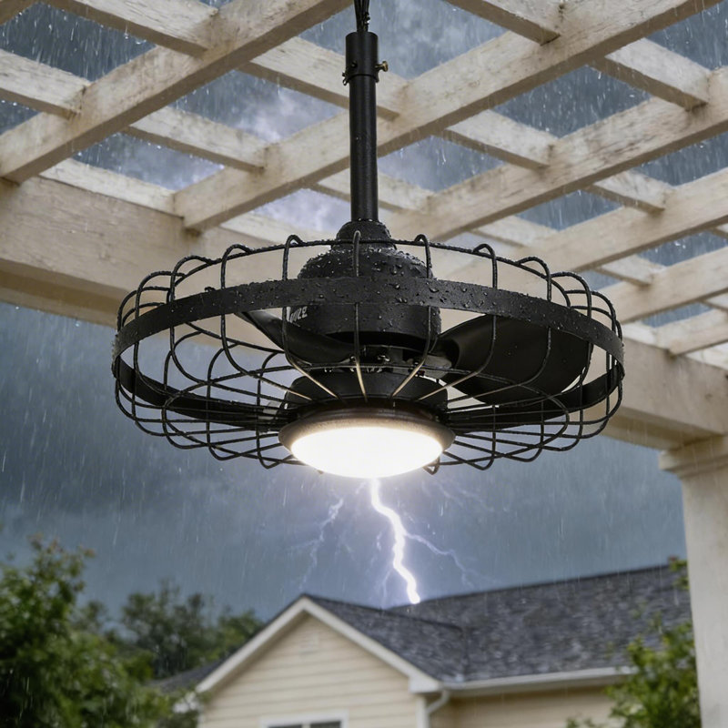 20" Outdoor Caged Ceiling Fan with Light, Plug-In Design, Smart App & Remote Control, 6-Speed Reversible DC Motor