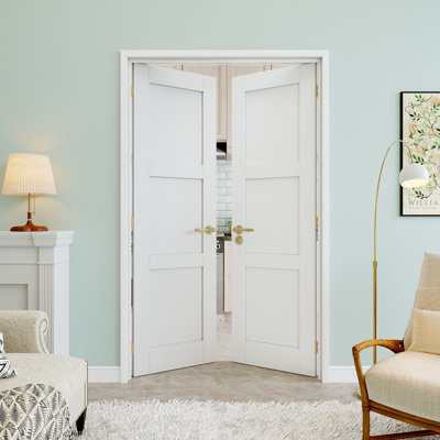 Portes doubles à 3 panneaux de 48 po x 96 po, remplacement de dalle de porte française, dalle de porte à âme solide, pouvant être peinte et imperméable, combinaison pour porte de garde-manger, porte de buanderie, porte de placard, porte de pièce, porte de bureau à domicile