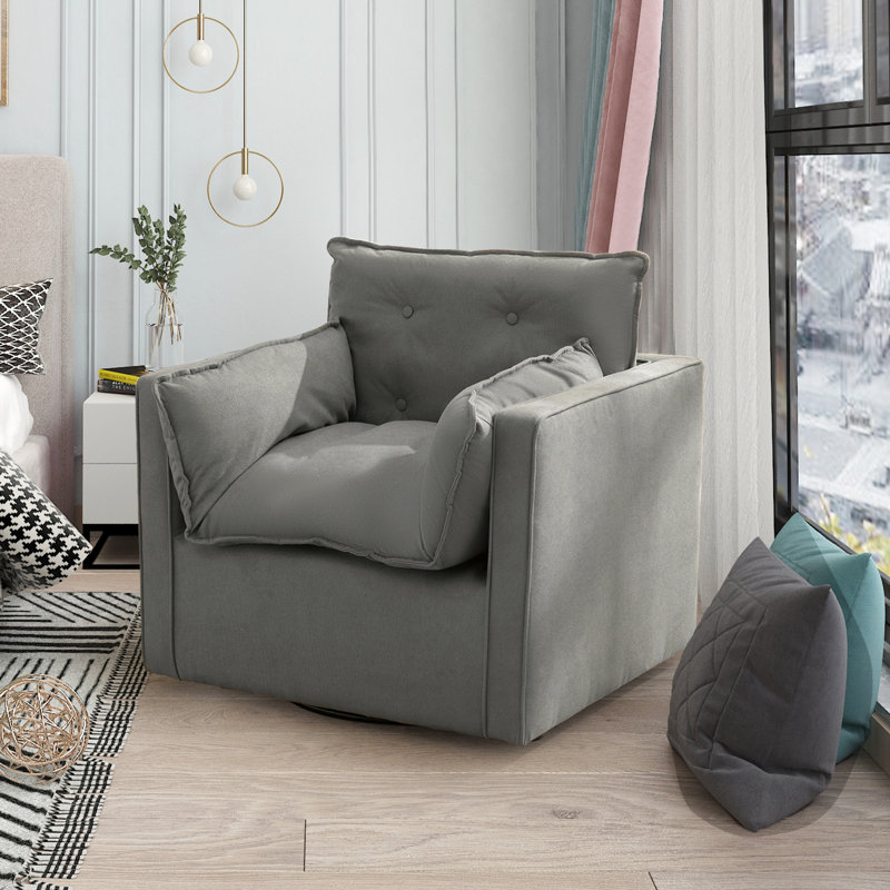 Chaise d'appoint pivotante avec coussin de soutien du dossier, fauteuil rembourré moderne, Gris