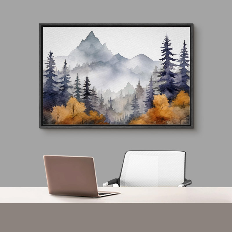 Paysage de forêt Woodland, H 24 po x l 36 po, Cadre flottant noir