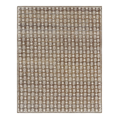 Rug & Kilim’S Modern Block Print Rug In Brown With White Floral Patterns