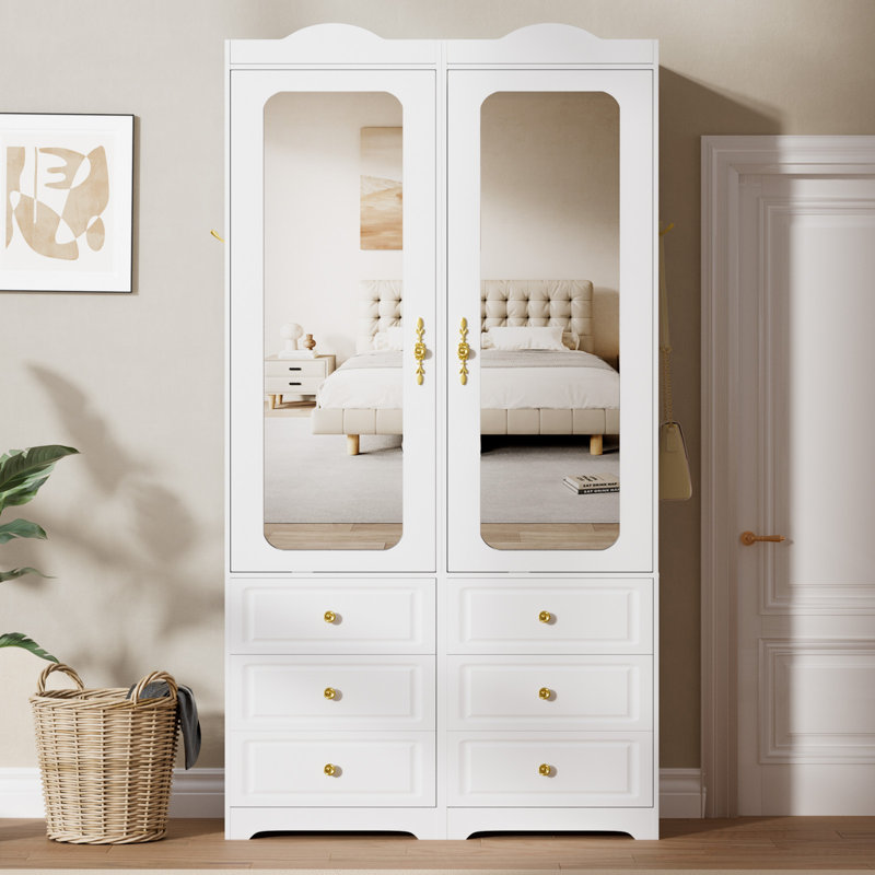 Armoire-penderie à miroir 3 portes avec 3 tiroirs et tablettes réglables 15,75 po