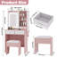 Ensemble de coiffeuse à maquillage moderne à DEL avec station de charge, 5 tiroirs, tablettes ouvertes, tabouret et éclairage décoratif RVB - Ensemble de coiffeuse de chambre à coucher-133329006