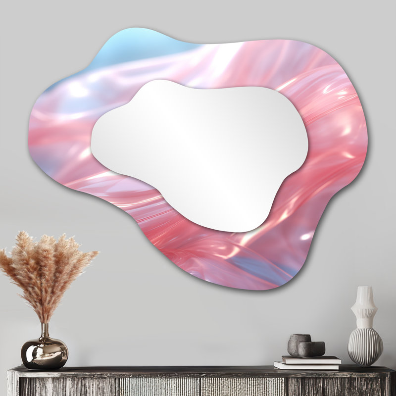 Rose Waltz Whirl II - miroir décoratif nuage géométrique, grand miroir mural asymétrique moderne, impression d'art en métal
