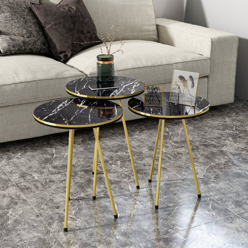 Guidi Side Table Set, Gold, Black/Gold/Black