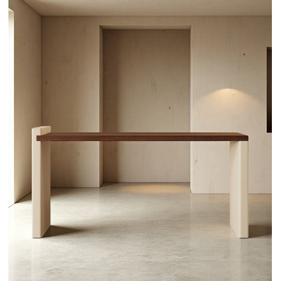Modern Minimalist Saddle Leather Walnut Wood Veneer Bar Table