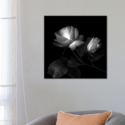 Two Roses Two Tones, B&W by Magda Indigo - Wrapped Canvas Print